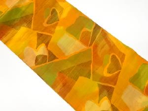 リサイクル　手織り紬切嵌風抽象模様織出し名古屋帯